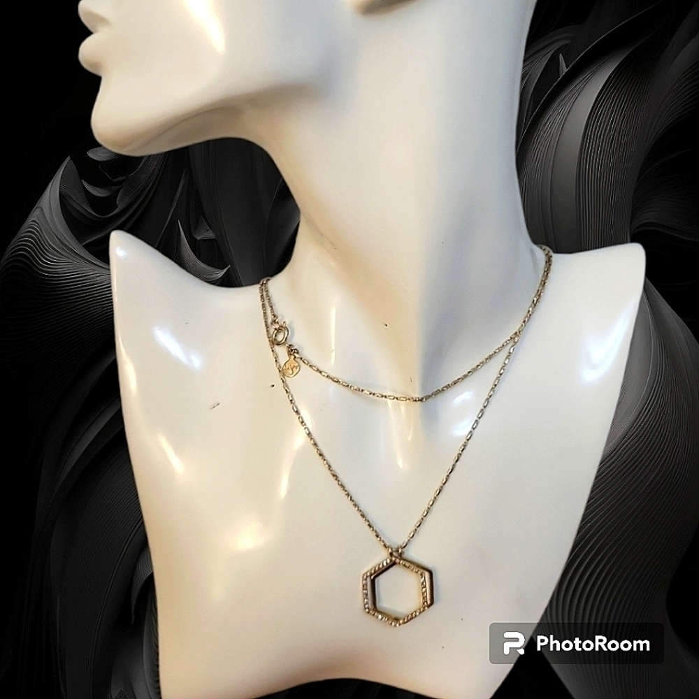 LOFT Hexagon Pendant Long Dainty Chain Necklace